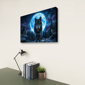 Howling Wolves with Blue Moon — 5-Panel Canvas Wall Art