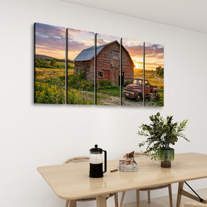 Ford F1 Pickup at Golden Hour — Rustic Bar & Sunset Canvas Wall Art