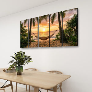 Drift Into Sunset – Hammock & Palm Trees 5-Panel Canvas Wall Art