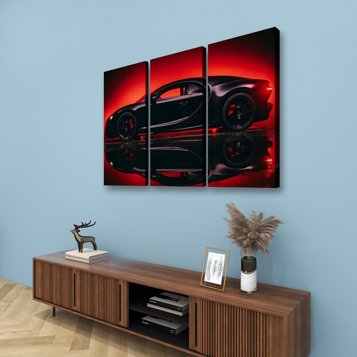 Bugatti Chiron Canvas Wall Art – Dark Reflection Supercar Print | 5-Panel Level Garage Décor