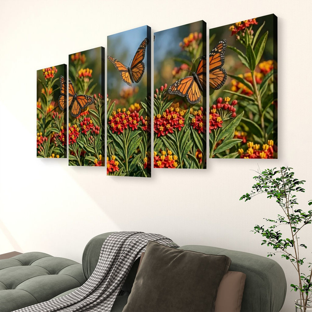 Monarch Butterfly Garden — 3D Milkweed Canvas Wall Art