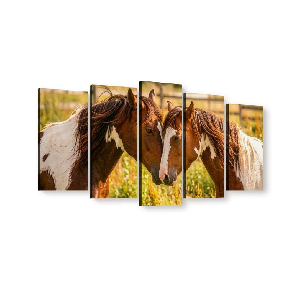 Loving Horses Pasture - 1, 3 , 5 Canvas Panel Wall Art Wall Decor Print