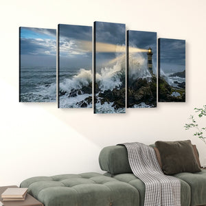 Stormy Lighthouse Canvas Wall Art | 1, 3 & 5 Panel