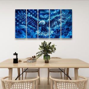 Blue Eagle – Abstract US Waving Flag 5-Panel Canvas Wall Art