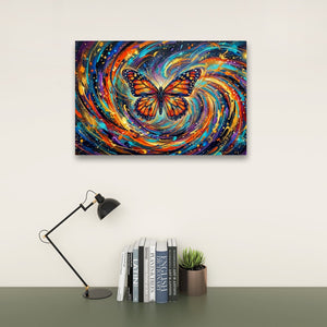 Monarch Butterfly Cosmic Vortex Canvas Wall Art | 1, 3 & 5-Panel Print | Colorful Abstract Butterfly Décor | Gallery-Wrapped