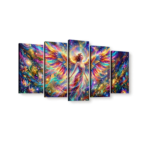 Celestial Fracture Psychedelic Angel Canvas Wall Art – Spiritual Abstract Print | 1, 3 & 5 Panel