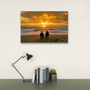 Sunset Surf – Couple on the Beach 5-Panel Canvas Wall Art