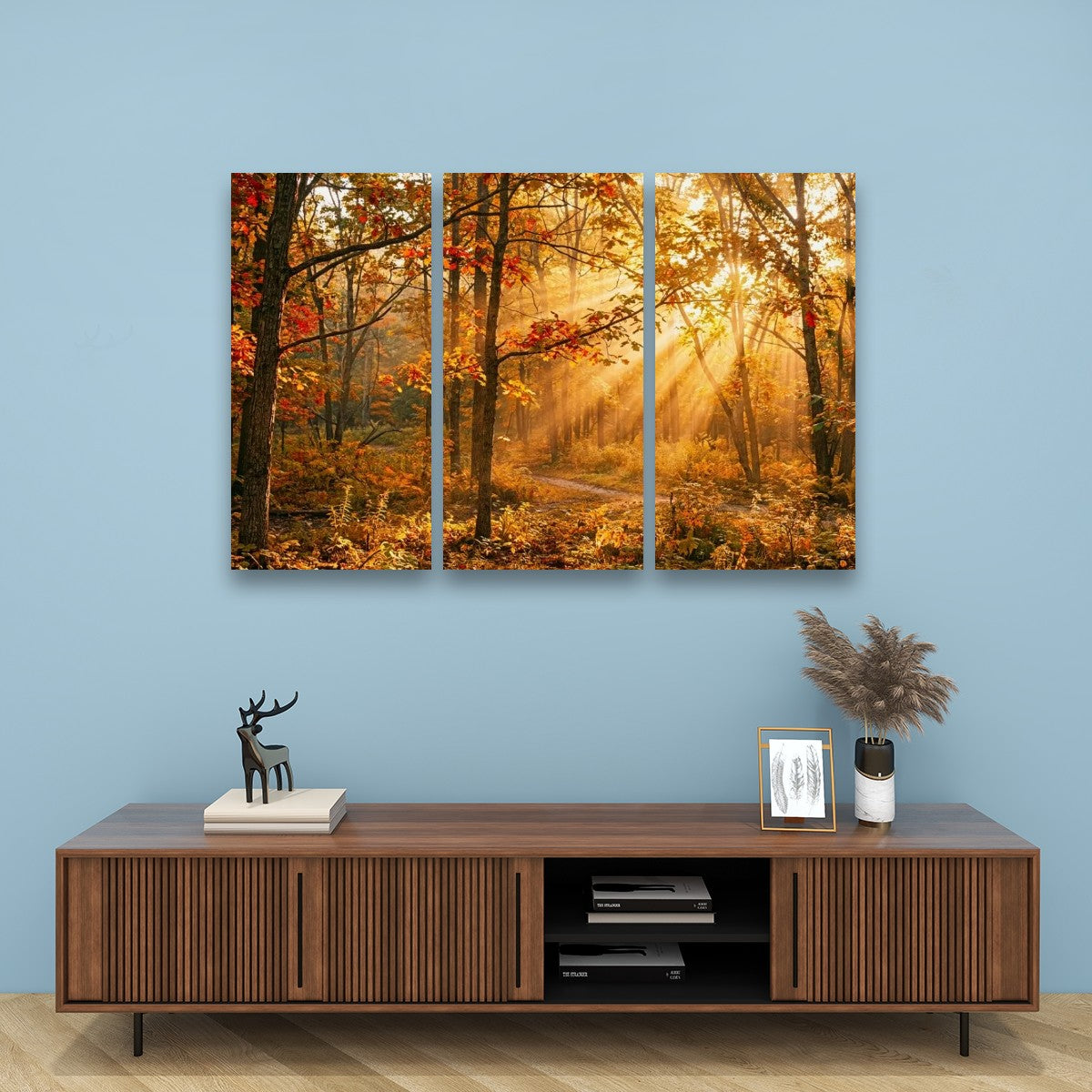 Autumn Forest Fall Sun Rays Canvas Panel Wall Art Living Bed Room Print