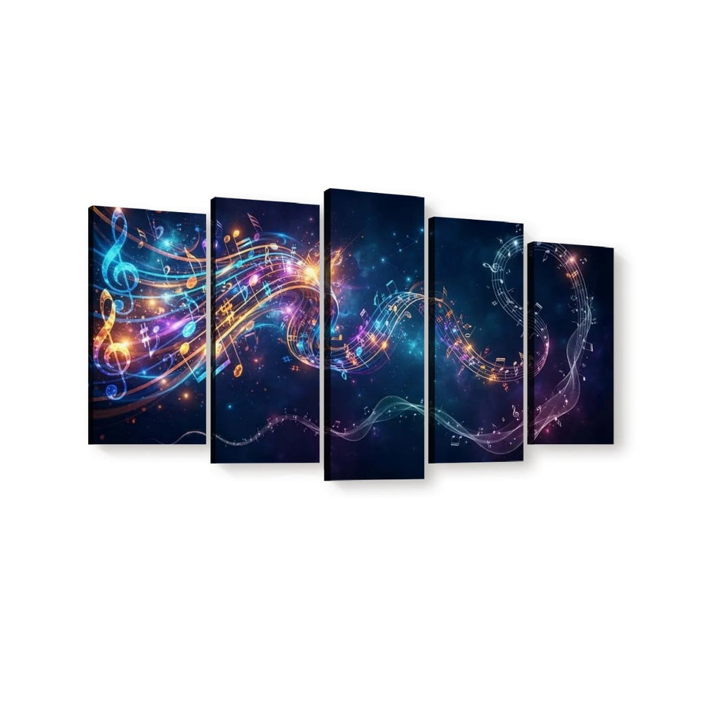 Abstract Musical Notes Ribbon — Multi-Color 1, 3, 5-Panel Split Canvas Wall Art