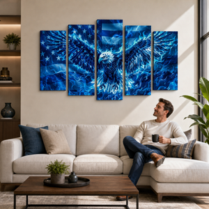Blue Eagle – Abstract US Waving Flag 5-Panel Canvas Wall Art