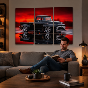 1956 Ford F100 Truck Reflection & Red Glow Multi-Panel Canvas Wall Art