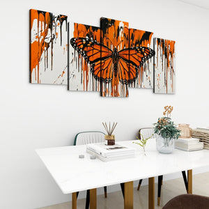Reign of Color – Monarch Butterfly Dripping Paint 5-Panel Canvas Wall Art