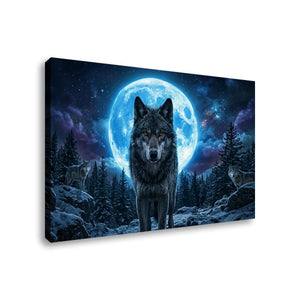 Howling Wolves with Blue Moon — 5-Panel Canvas Wall Art