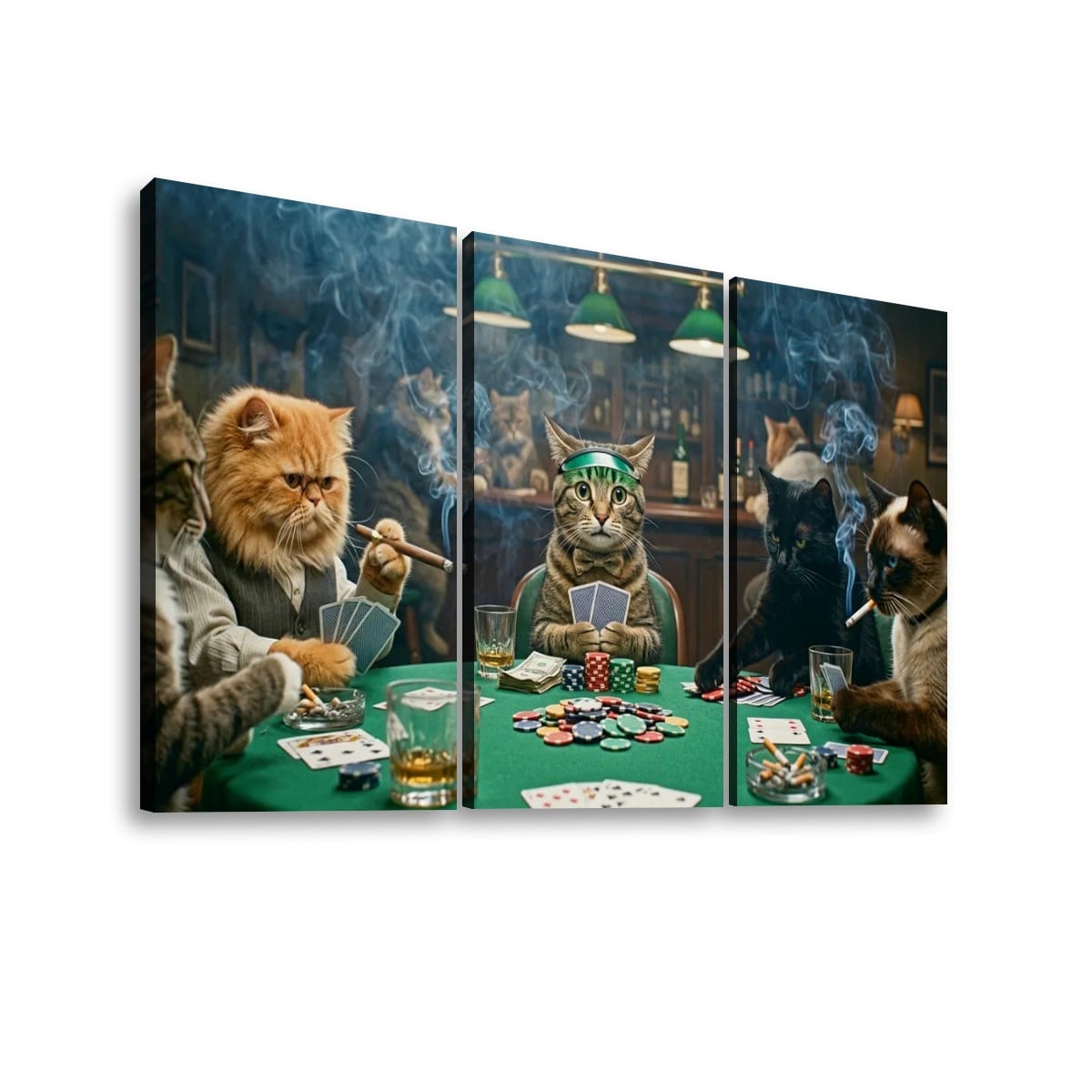 Poker Cats Playing Cards Canvas Wall Art – Multi-Panel Cat Decor