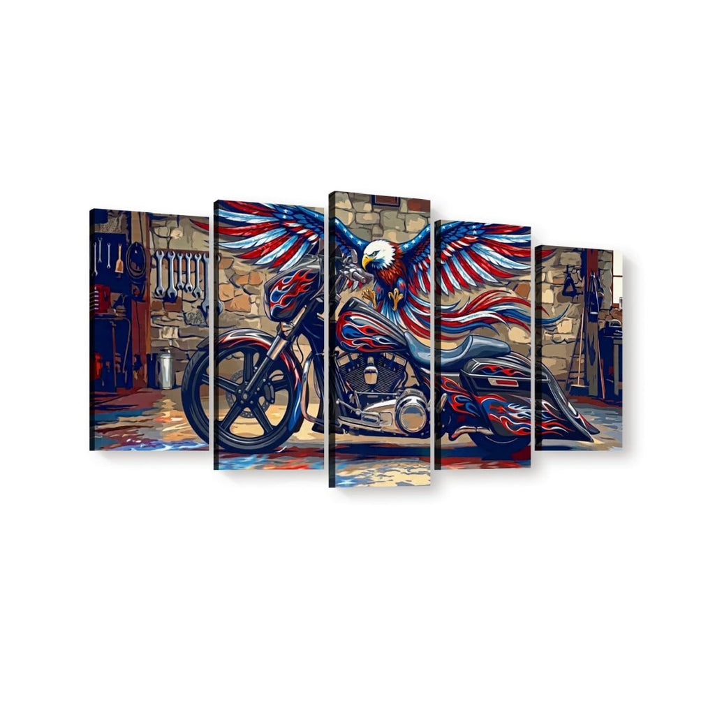 American Bagger Dresser Canvas Wall Art — Red, White & Blue Eagle, Stretched Swoop Bags
