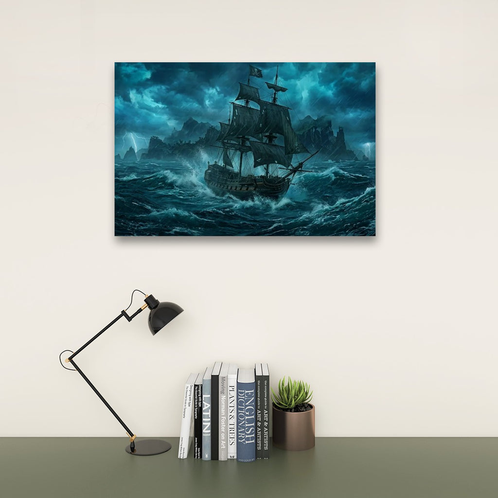 1, 3, 5 Panel Canvas Panel Wall Art Decor Stormy Seas Pirate Ship at Sea
