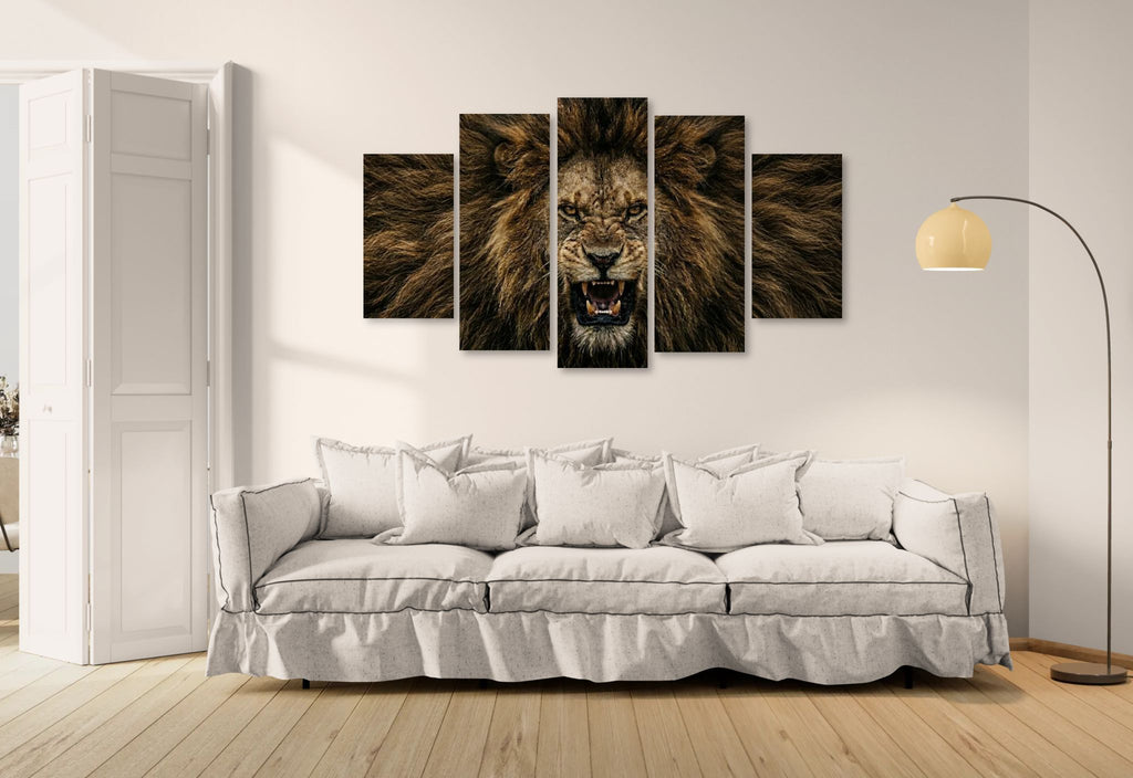 Majestic Lion Canvas Wall Art – Bold Wildlife Print | 1, 3 & 5 Panel Living Room Décor