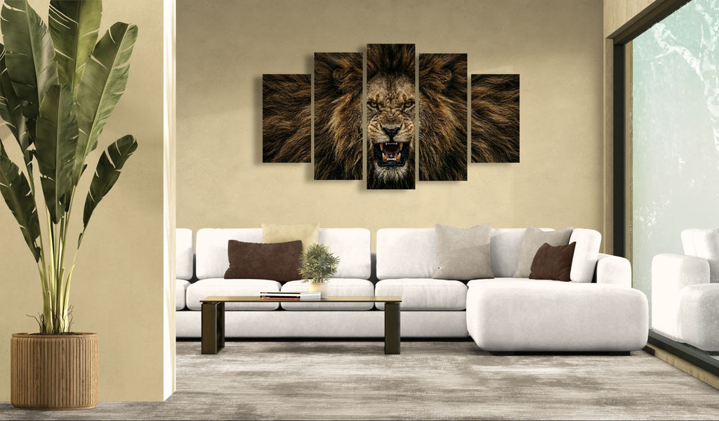 Majestic Lion Canvas Wall Art – Bold Wildlife Print | 1, 3 & 5 Panel Living Room Décor