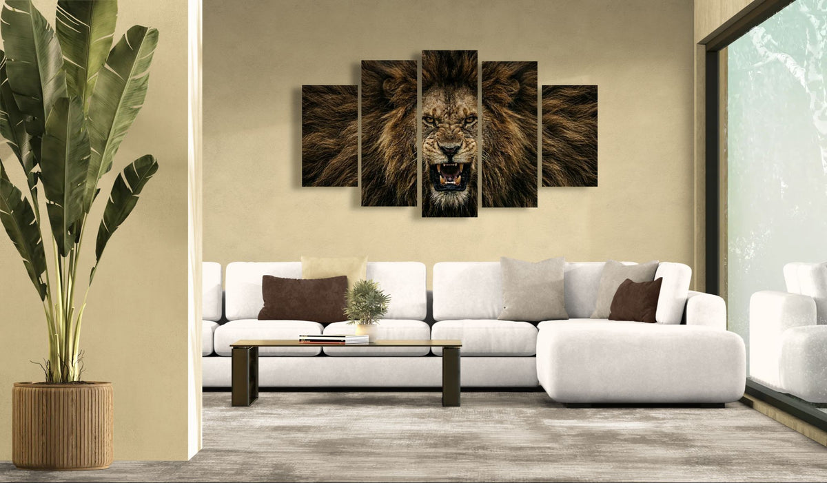 Majestic Lion Canvas Wall Art – Bold Wildlife Print | 1, 3 & 5 Panel Living Room Décor
