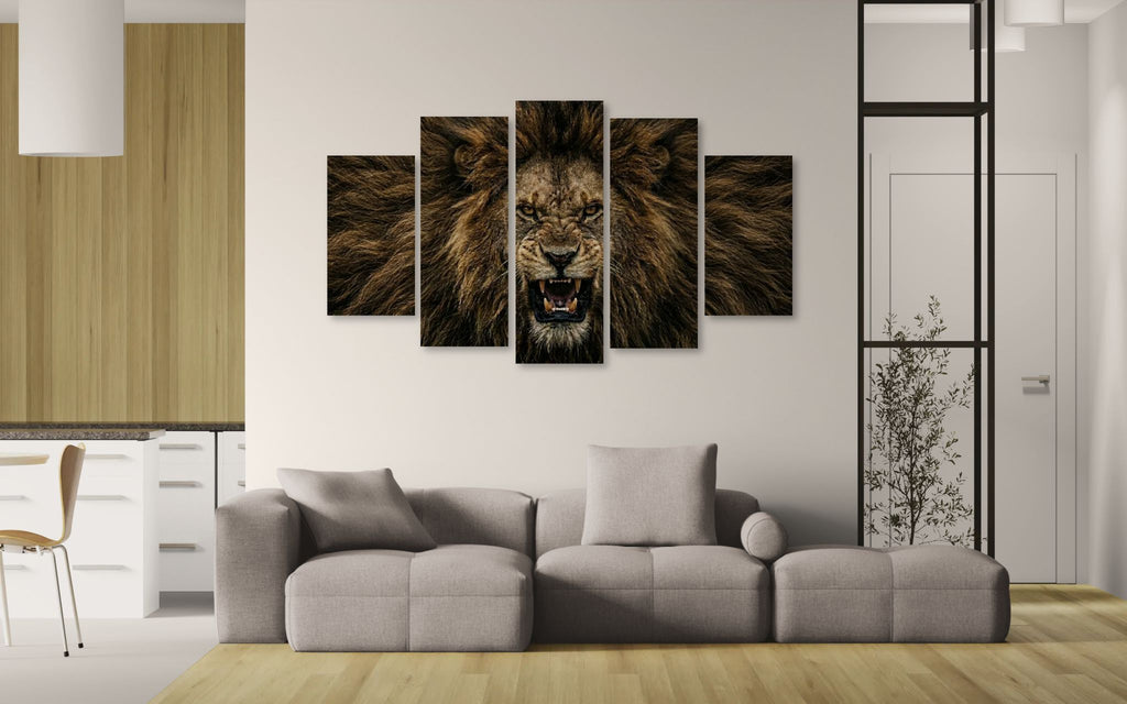 Majestic Lion Canvas Wall Art – Bold Wildlife Print | 1, 3 & 5 Panel Living Room Décor