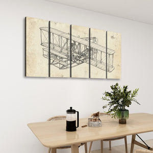 First Flight — Wright Brothers Sketch 5-Panel Canvas Wall Art