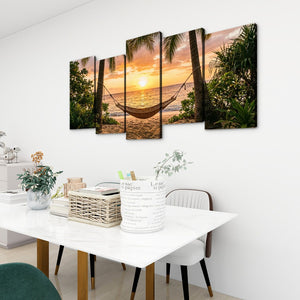 Drift Into Sunset – Hammock & Palm Trees 5-Panel Canvas Wall Art