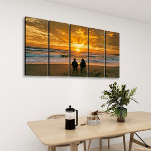 Sunset Surf – Couple on the Beach 5-Panel Canvas Wall Art