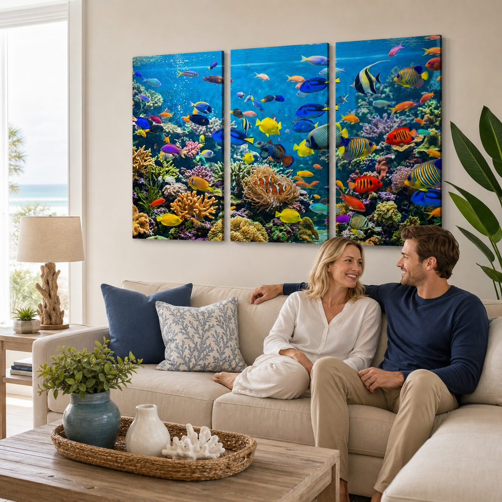 Colorful Fish Aquarium Canvas Wall Art — Vibrant Multi-Panel Print