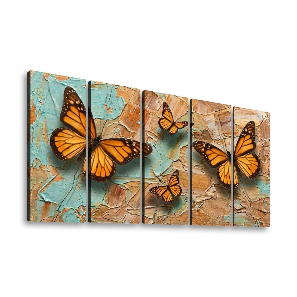 Pastel Oil Type Painting Monarch Butterfly Butterflies 1, 3, 5-Panel Split Canvas Wall Art
