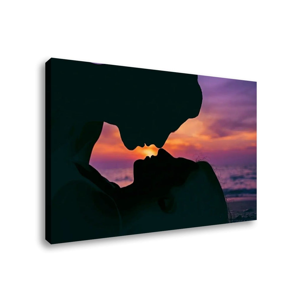 Loving Couple Kissing at Sunset on Gulf Ocean Beach — Multi-Panel Canvas Wall Art