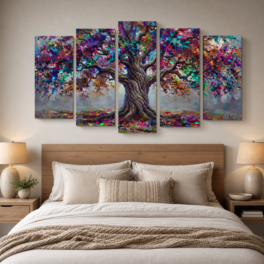 Tree of Life Canvas Wall Art – Spectrum Roots Vibrant Colorful Print | 1, 3 & 5 Panel Living Room Décor