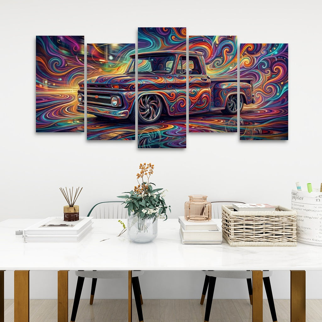 1966 Chevy C10 Stepside Shortbed Canvas Wall Art – Abstract Fidelity | Multi-Panel Classic Truck Print