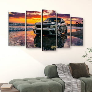 Dodge SRT Hellcat Charger – Beach Sunset 5-Panel Canvas Print