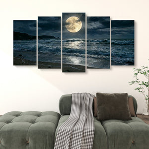 Gulf Moon Reflection — Moonlit Beach Canvas Wall Art