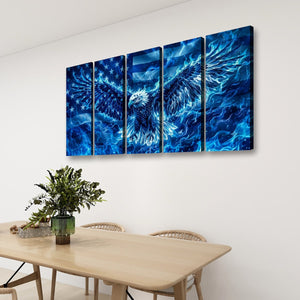 Blue Eagle – Abstract US Waving Flag 5-Panel Canvas Wall Art