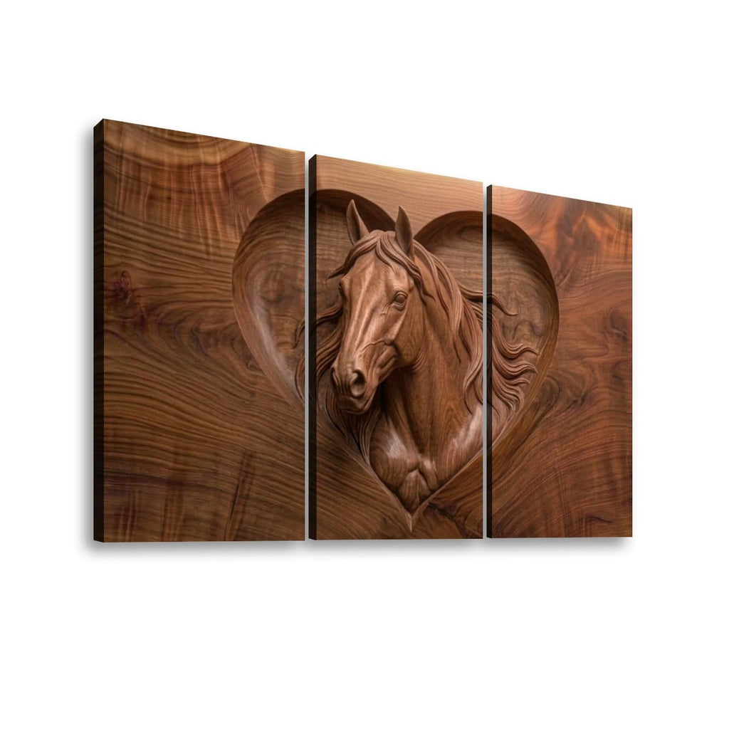 Wood Sculpture Horse Head with Heart 5-Panel Canvas Wall Art