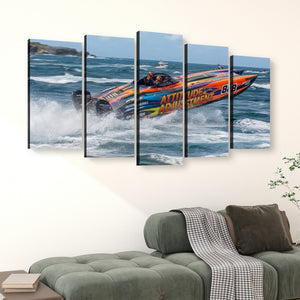 Attitude Adjustment – Twin-Engine Racing Boat 5-Panel Canvas Wall Art
