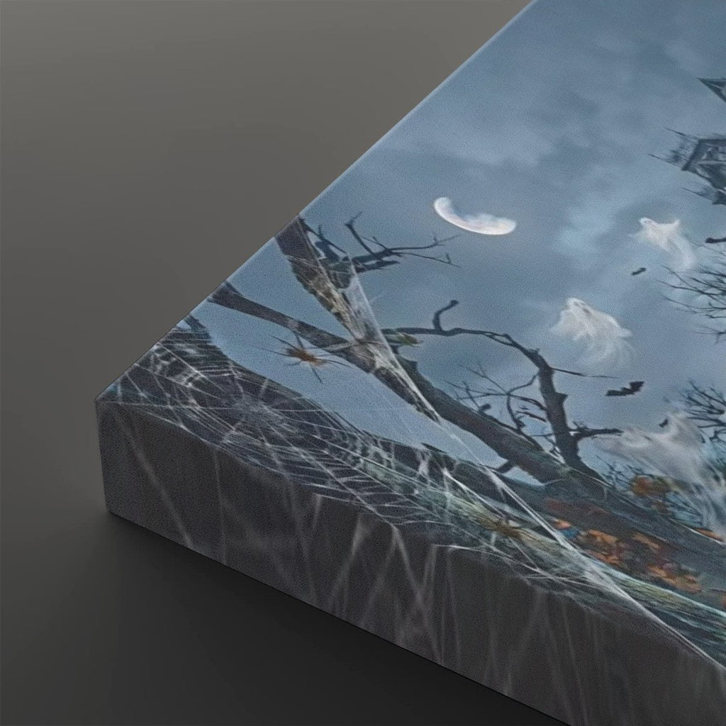 Halloween Haunted House Pumpkins & Moon — 5-Panel Level Canvas Wall Art