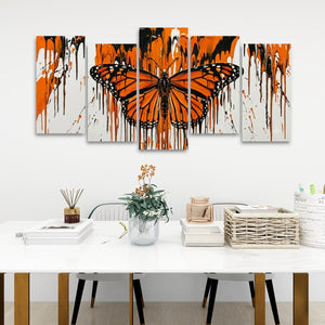 Reign of Color – Monarch Butterfly Dripping Paint 5-Panel Canvas Wall Art