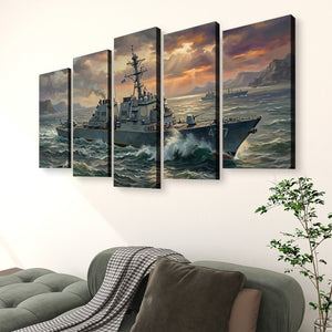 Storm Fury – Warship Battling Rough Seas 5-Panel Canvas Wall Art