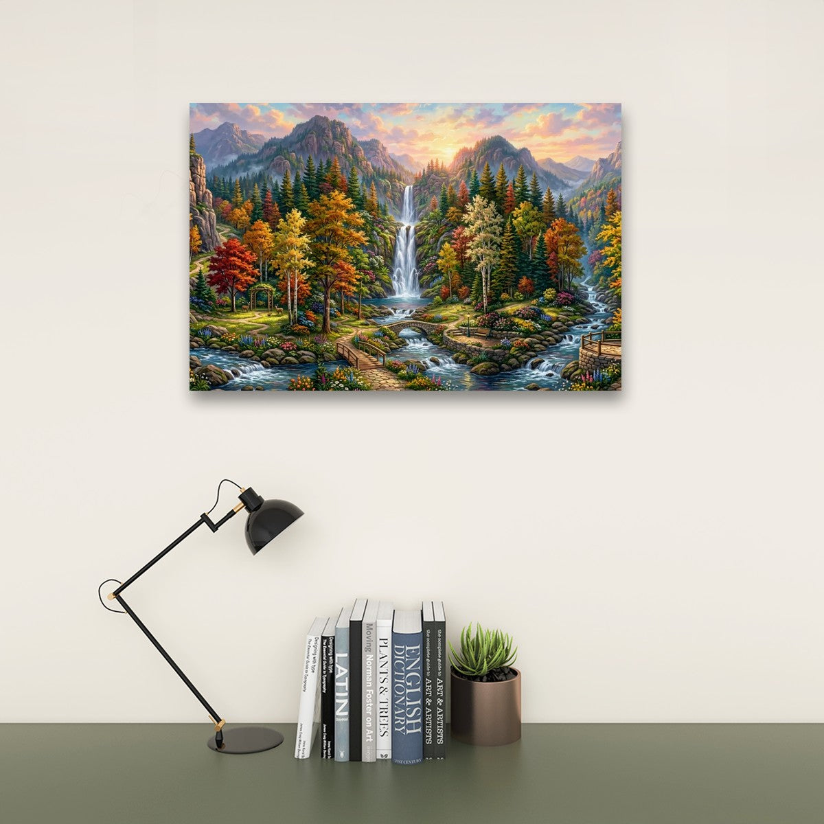 Waterfall Landscape Mountain Multi-Color Scene 5-Panel Canvas Wall Art