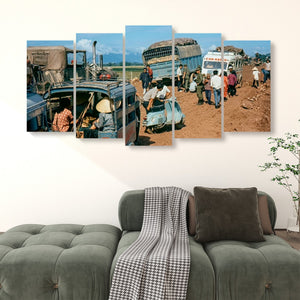 Chaos on the Road to Ben Hue – Vietnam War 5-Panel Canvas Wall Art