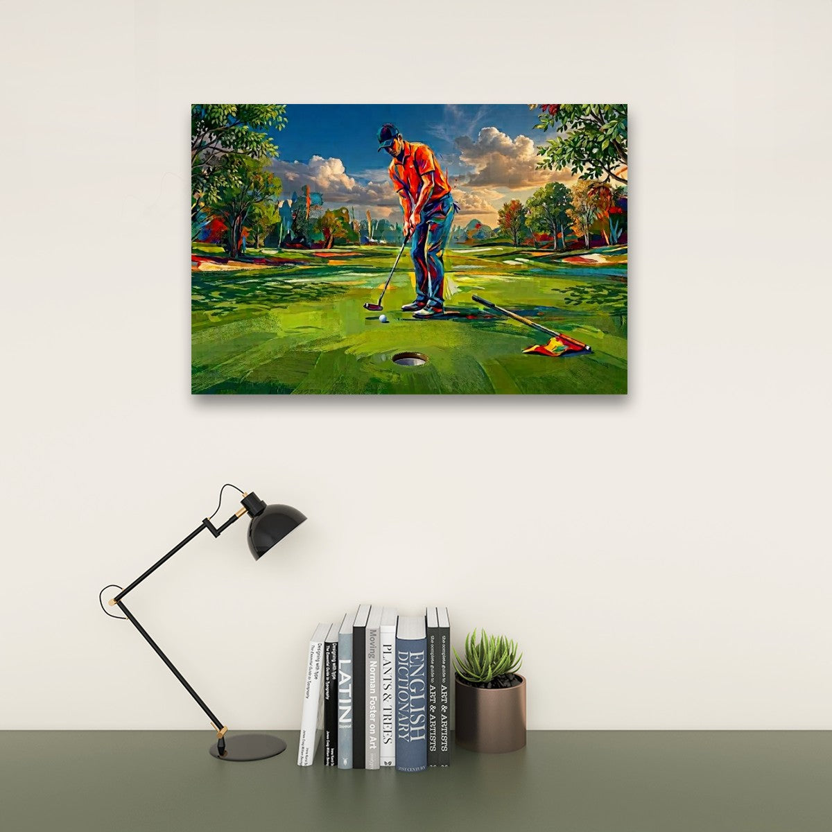 Golfer Golfing Putter Putting on Green — Golf Course Split Canvas Panel 1, 3 & 5 Wall Art