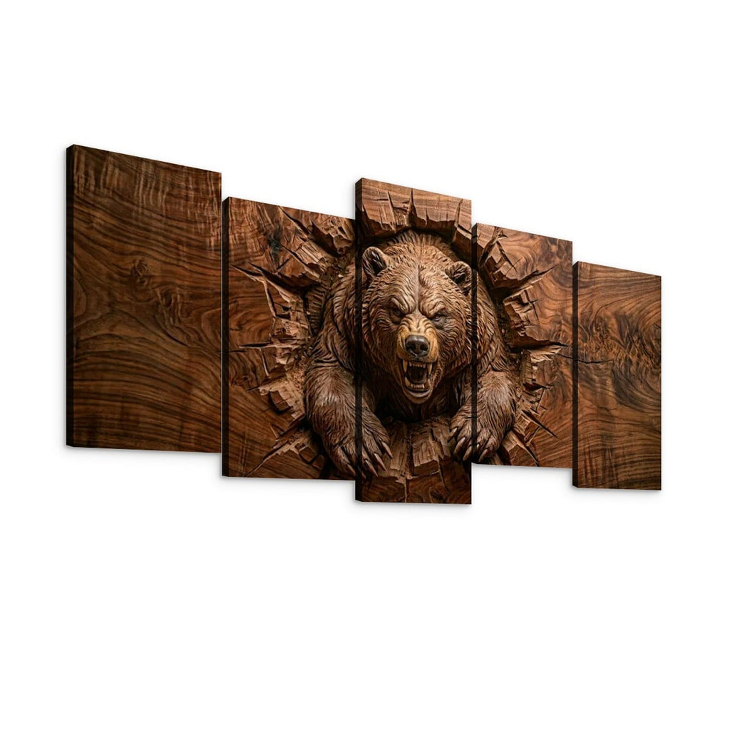 3D Angry Leaping Bear — 3D Sculpted Canvas Wall Art Decor