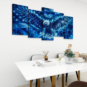 Blue Eagle – Abstract US Waving Flag 5-Panel Canvas Wall Art