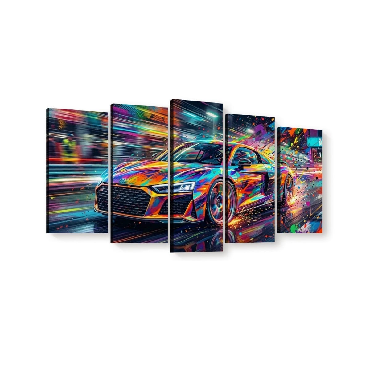 Supercar Abstract Multi-Color — 5-Panel Level Canvas Wall Art