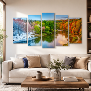Four Seasons Canvas Wall Art – Winter Spring Summer & Fall Nature Print | 1, 3 & 5 Panel