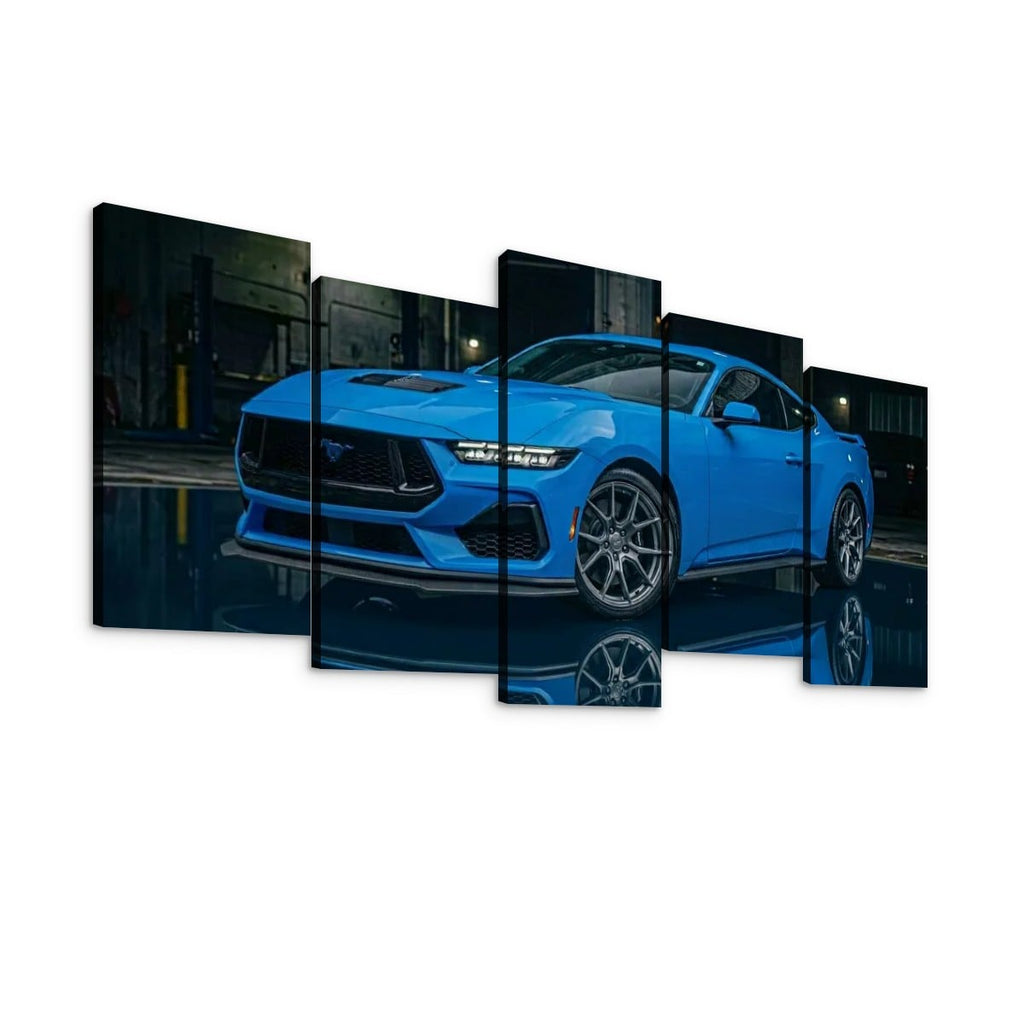 Grabber Blue Ford Mustang Muscle Car Man Cave — 5-Panel Canvas Wall Art