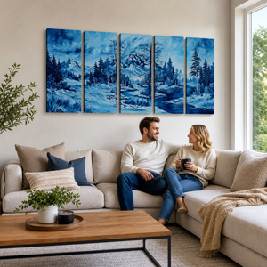 Winter's Silence Canvas Wall Art – Oil Painting-Inspired Snowy Landscape | 1, 3 & 5 Panel Print