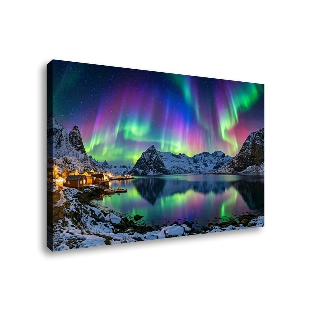 Northern Lights Over the City — 5 Panel Level Canvas Wall Art